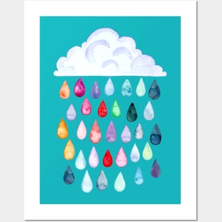 Rainbow Watercolour Rain Posters and Art